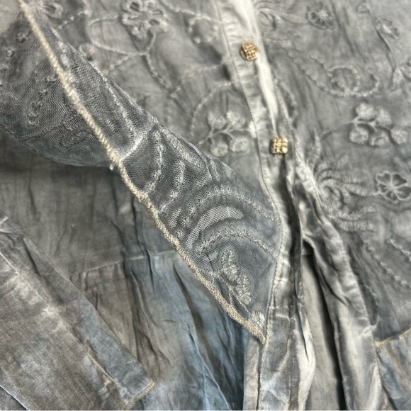 PARSLEY SAGE New Women Size M Slate Blue Lace Overlay Button Down Blouse Top. - Picture 6 of 12